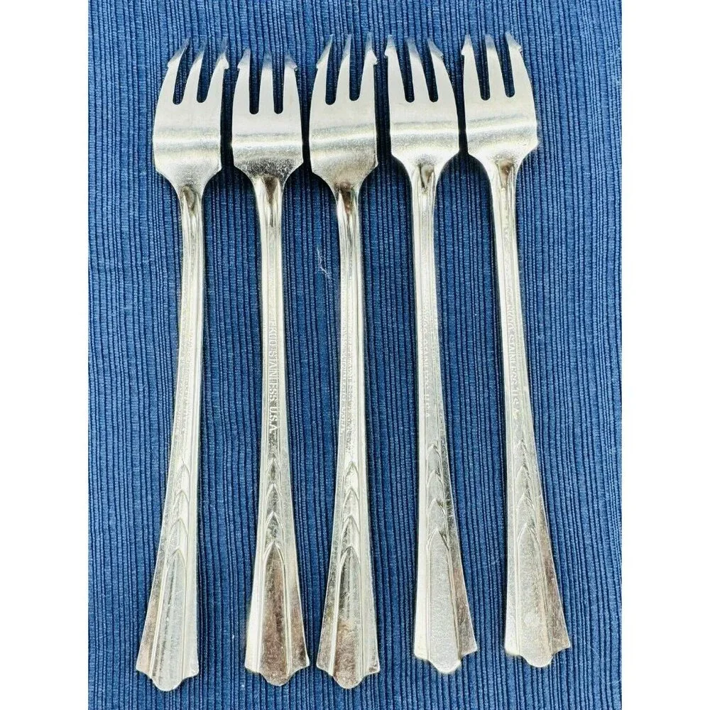 Ekco EKS7 Chevron Stainless Steel Flatware Cocktail Seafood Oyster Fork Set of 5